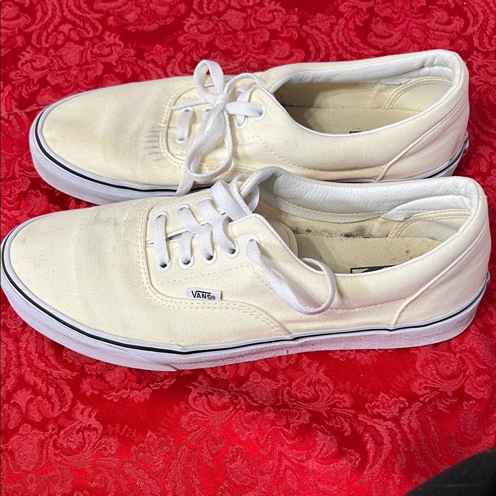 Vans Era Cream Canvas Sneakers Men’s Size 12 Classic Skate Shoes - Picture 2 of 9
